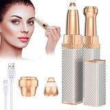 2-in-1 Flawless Facial Hair Remover & Eyebrow Trimmer | USB Rechargeable, Painless & Portable | Silver Color view 3