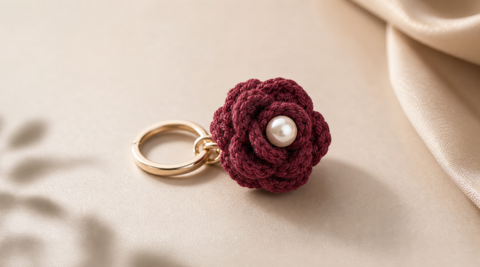 Crochet Rose Keychain - Maroon