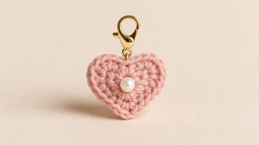 Crochet Heart Bag Charm in Blush Pink