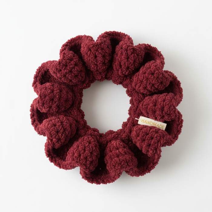 Handmade Crochet Puff Scrunchy - Classic Maroon