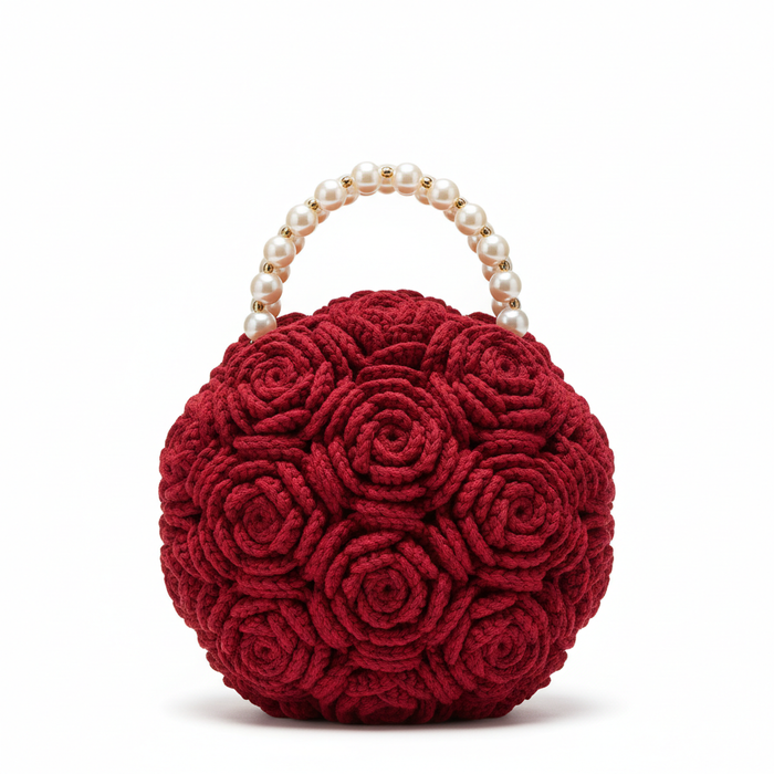 Crochet Rose Bouquet Handbag - Pearl Chain Handle